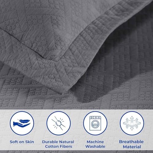Superior 100 Cotton Basket Weave Bedspread Set Full Grey