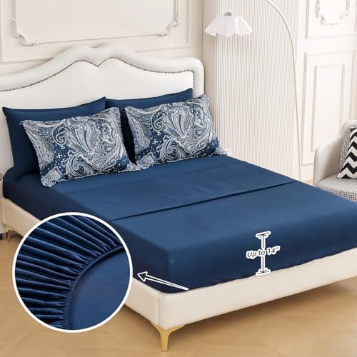 DJY Navy Paisley Comforter Set California King 7 Piece