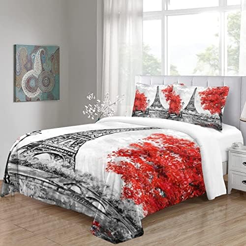 Eiffel Tower Red Duvet Cover Set Twin Size 3D Printed