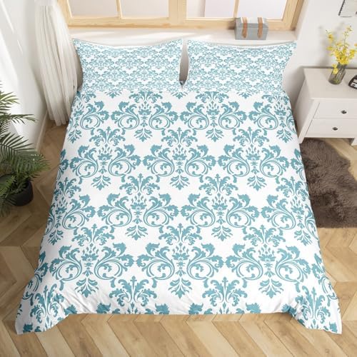 Erosebridal Damask Duvet Set Turquoise White Full Size