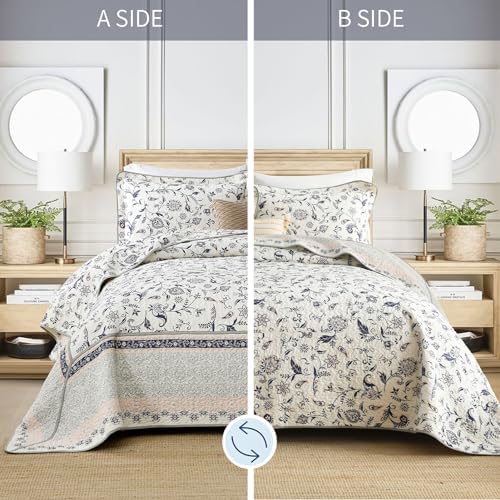 SahSahCasa 100 Cotton Cal King Bedspread Coverlet Quilt Set Navy