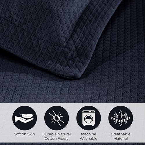 Superior Solitaire Cotton Bedspread Set Twin Navy Blue