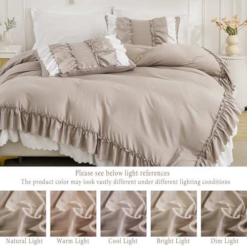 Herside Taupe Ruffle Comforter Set King Size 1