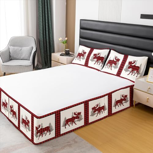 Feelyou Christmas Moose Bed Skirt King Size 15 Inch Drop