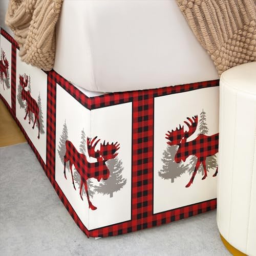 Feelyou Christmas Moose Bed Skirt King Size 15 Inch Drop