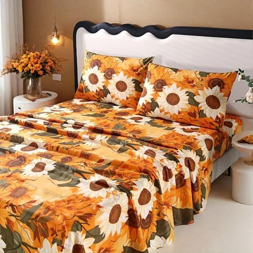 MAG 4Pcs Floral Queen Bed Sheet Set with Deep Pocket
