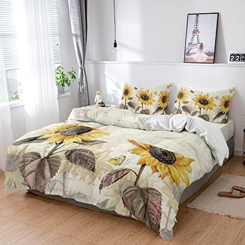 LooPoP 4PCS California King Duvet Cover Set with Butterfly Flowers