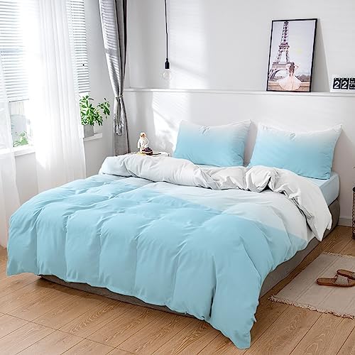 LooPoP 4PCS California King Comforter Set Gradient Blue White Ombre