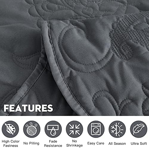 HZ HY Oversized King Bedspread Set 128x120 Reversible Dark Grey