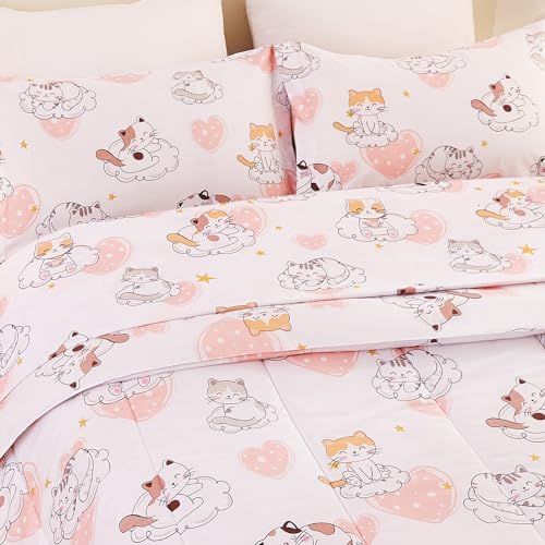 Yibeizi Cat Comforter Set for Girls Twin