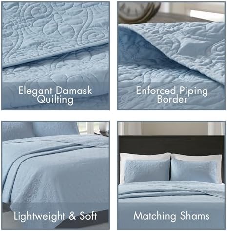 Madison Park Quebec Quilt Set Dusty Blue 3 Piece