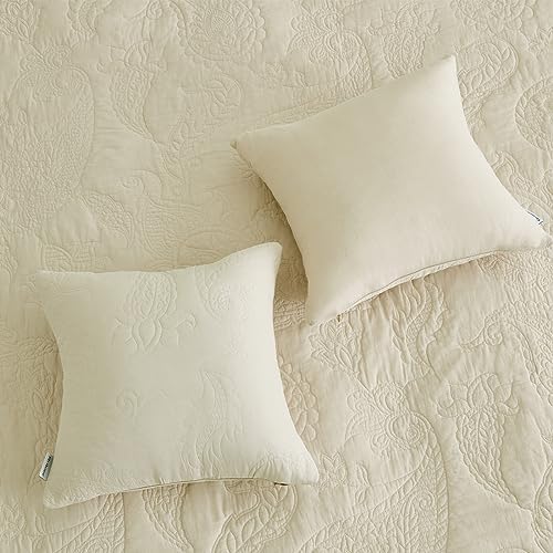 Blythease Oversized King Bedspread Set 138x122 Khaki Paisley Pattern