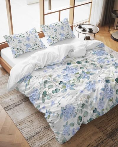ZOE GARDEN Blue Flower Duvet Cover Set Full Size 3 Piece