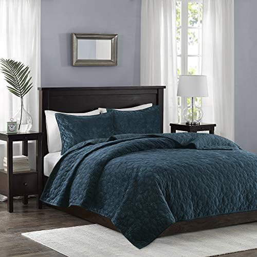 Madison Park Harper Velvet Quilt Set Teal 3 Piece