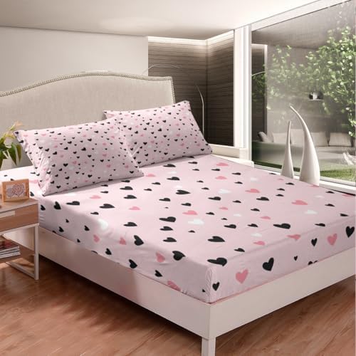 Feelyou Heart Bed Sheet Set King Size Kawaii Pink
