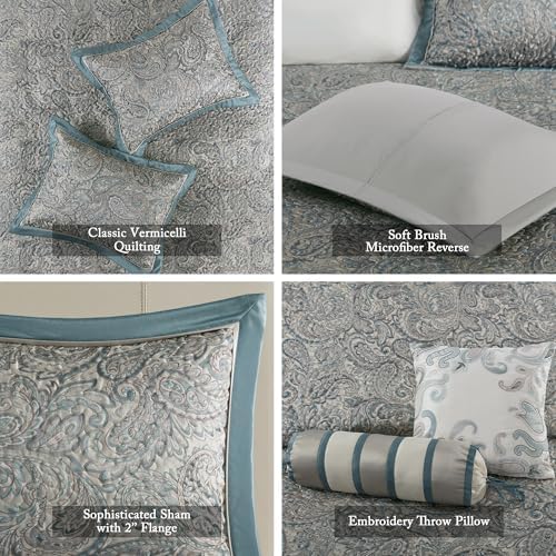 Madison Park Aubrey Reversible Quilted Bedspread Set Teal 5 Piece