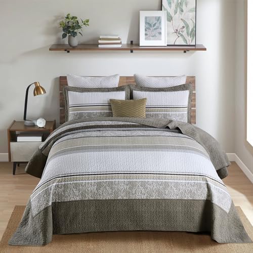 DDUOXIN 3 Piece King Bedspread Set - 120x120 Cotton Quilt with Pillow Shams