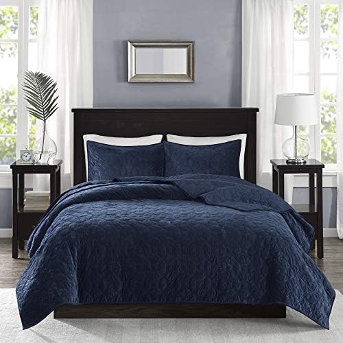 Madison Park Velvet Geometric Quilt Set Navy 3 Piece