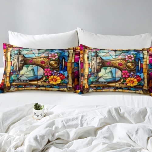 Manfei Retro Floral Duvet Cover Set Twin Size