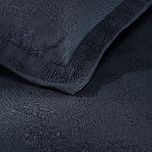 Superior Paisley 3 Piece Cotton Bedspread Set Navy Blue 1