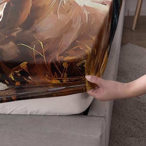 White Brown Horses Fitted Sheet Queen Size Set