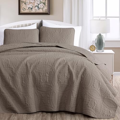 Chezmoi Austin 3-Piece Bedspread Set Queen Taupe