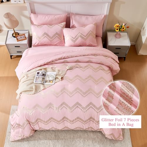 Wowelife 5-Piece Pink TwinTwin XL Comforter Set