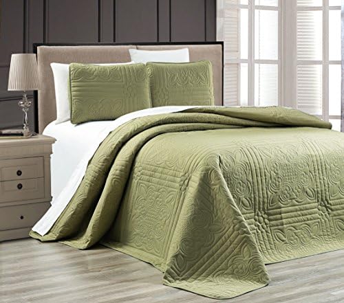 Grand Linen 3-Piece Dark Sage Green Bedspread Set