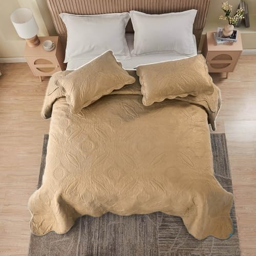 Kingnex Oversized King Bedspread Set 3 Piece Khaki 1