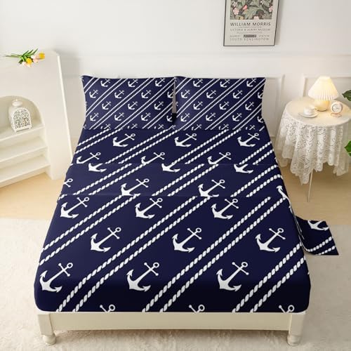 QOOMO Anchor Stripe Nautical Bedding Set