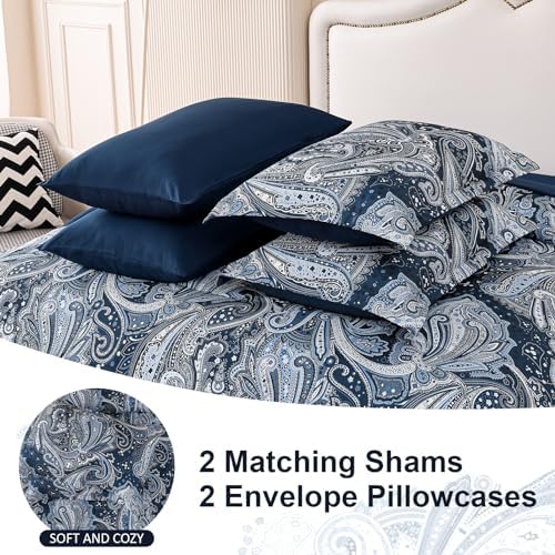 DJY Navy Paisley Comforter Set California King 7 Piece