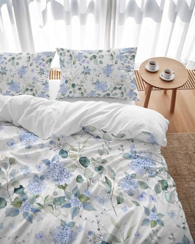 ZOE GARDEN Blue Flower Duvet Cover Set Full Size 3 Piece