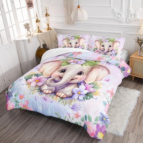 Elephant Flowers Comforter Set 3pcs for Kids