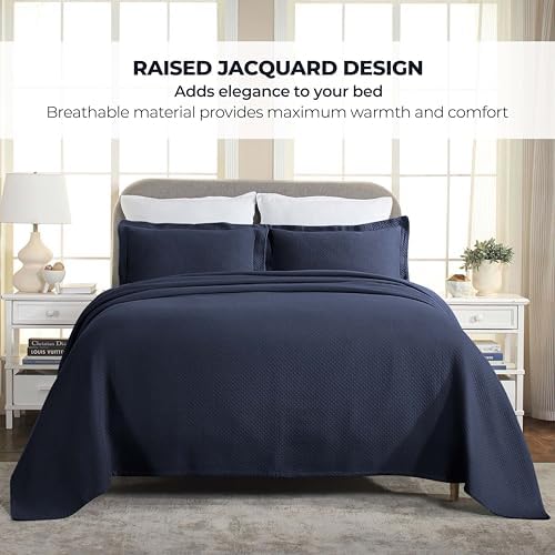 Superior Solitaire Cotton Bedspread Set Twin Navy Blue