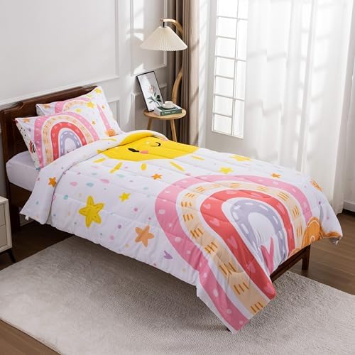 Btargot 3-Piece Rainbow Comforter Set for Kids