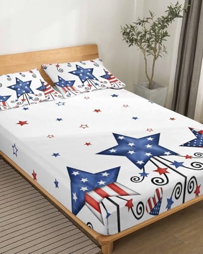Boanket Bedding King Sheet Set 4th of July 4 Piece Microfiber