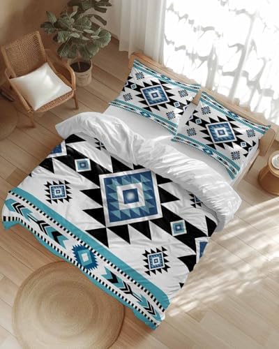 ZOE GARDEN Blue Aztecs Queen Duvet Cover Set 1