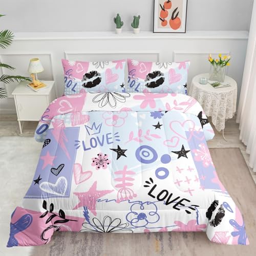 Kids Comforter Set with Cute Doodles Printed Pattern