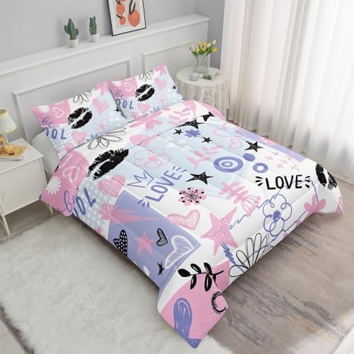 Kids Comforter Set with Cute Doodles Printed Pattern