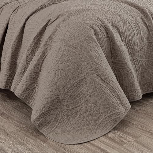 Chezmoi Austin 3-Piece Bedspread Set Queen Taupe
