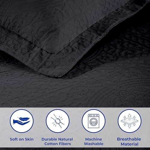 Superior Cotton Fleur De Lis Bedspread Set Black Full