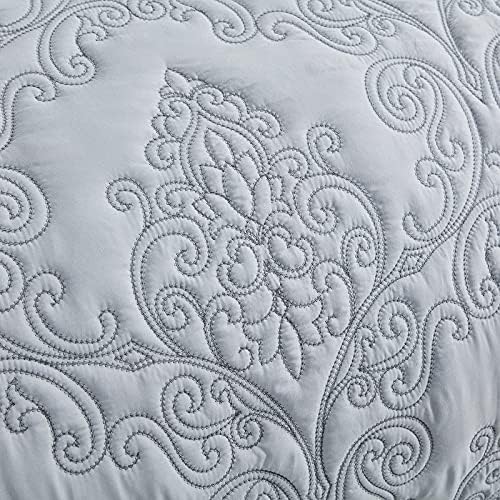 CHIXIN Full Size Bedspread Set - Damask Paisley Pattern 4-Piece Reversible