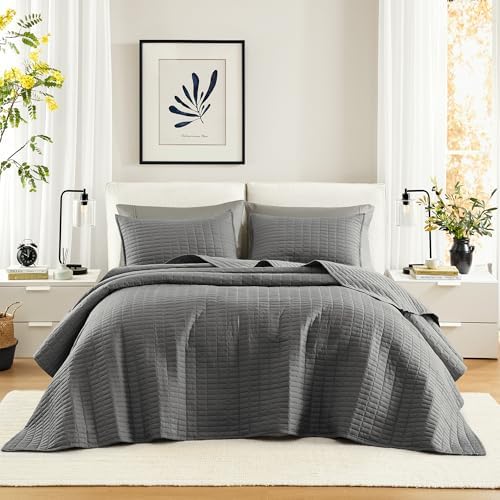 Comfort Spaces Charcoal King Quilt Set 3 Piece 1