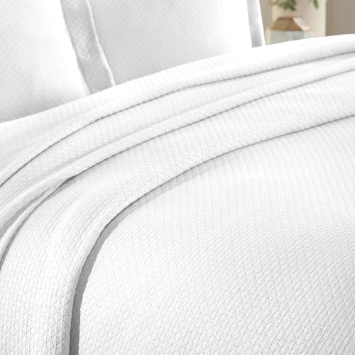 Superior 3 Piece Solitaire Cotton Bedspread Set Full White 1