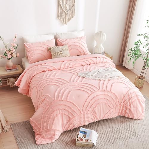ENJOHOS Pink King Size Bedding Set with Rainbow Design