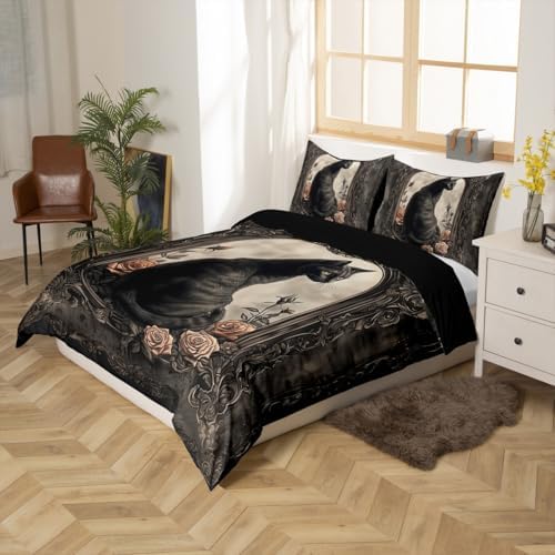 Manfei Black Cat Duvet Cover Set with 2 Pillowcases
