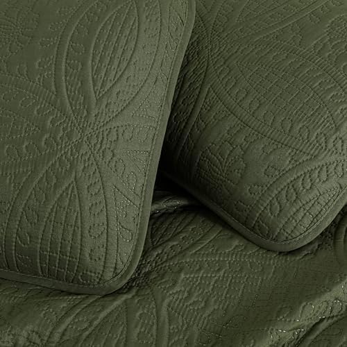 Chezmoi Austin 3-Piece Oversized Bedspread Set King Cypress Green 1
