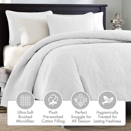 Madison Park Quebec Quilt Set - 2 Piece White Damask Design