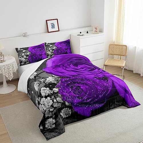 Erosebridal Purple Floral Comforter Set King 3Pcs 1