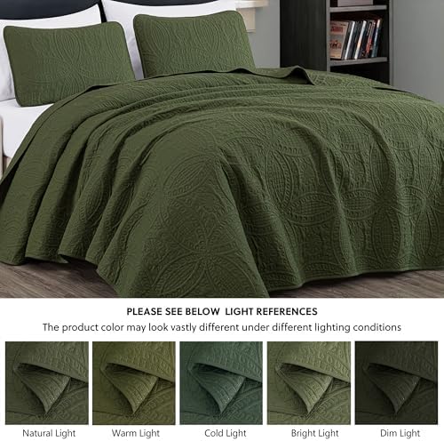 Chezmoi Austin 3-Piece Oversized Bedspread Set King Cypress Green 1